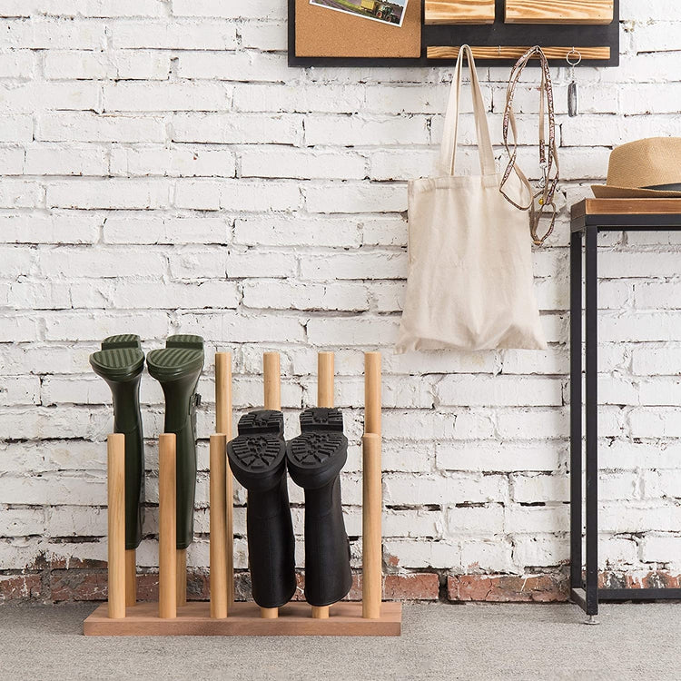 6-Pair Natural Wood Inverted Boot Storage Rack