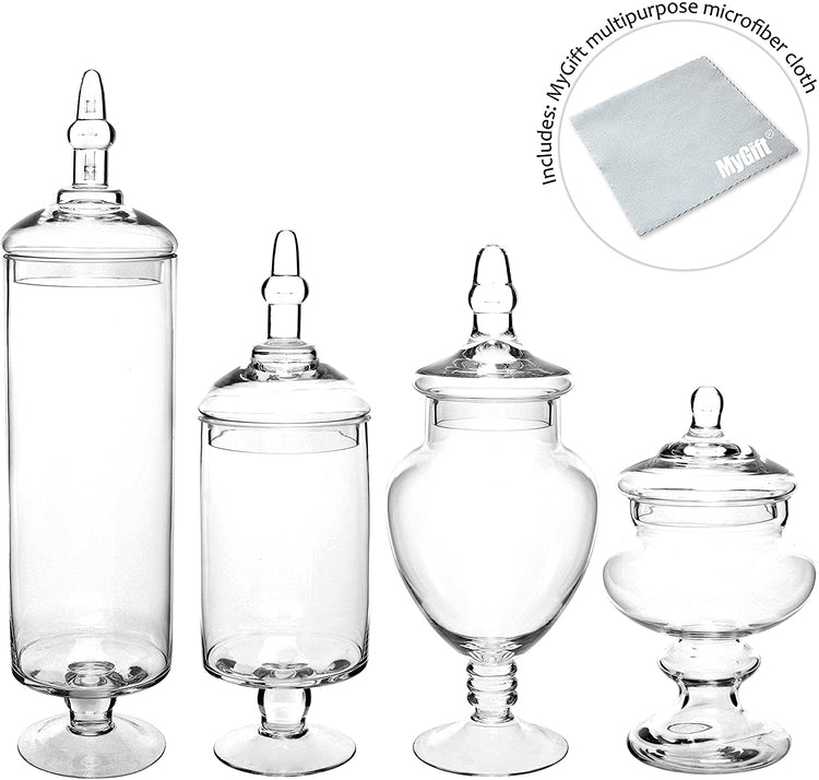 Set of 4, Large Clear Glass Lid Apothecary Jars, Candy Buffet, Wedding Centerpiece-MyGift