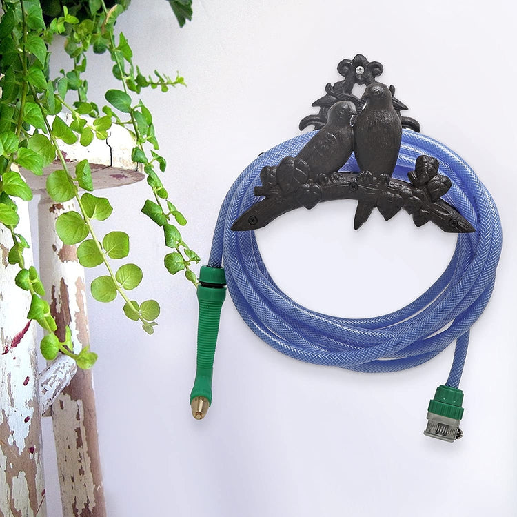 Wall Mounted Cast Iron Garden Hose Hanger Rack with Bird and Tree Branch Design-MyGift