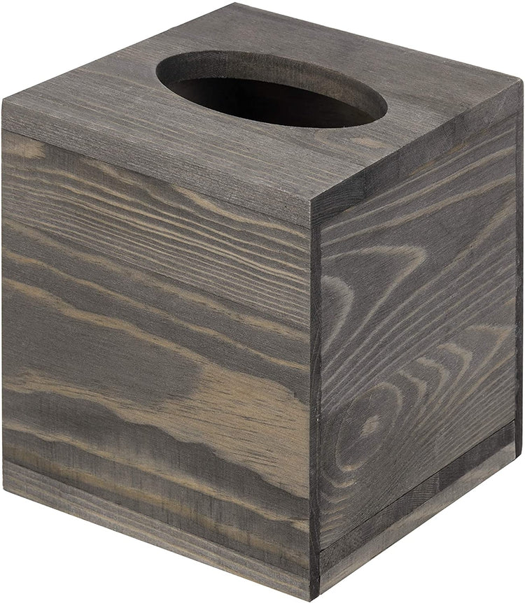 Vintage Gray Wood Square Tissue Box Cover with Slide-Out Bottom Panel-MyGift