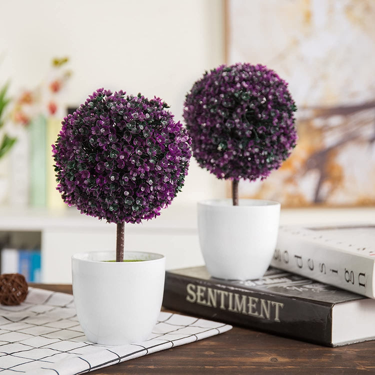 2 Pack of Artificial Purple Topiary Plant in White Planter Pots, Fake Plant or Faux Plant or Home or Office-MyGift