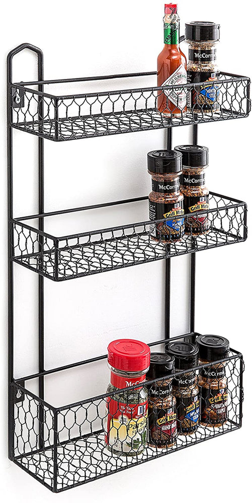 3-Tier Black Chicken Wire Wall Hanging Organizer Shelf, Bathroom Storage Rack-MyGift