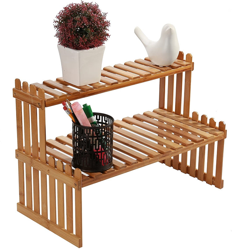 Natural Bamboo Tabletop Stand, 2-Tier Desktop Shelf or Spice Rack, Bamboo Display Stand-MyGift