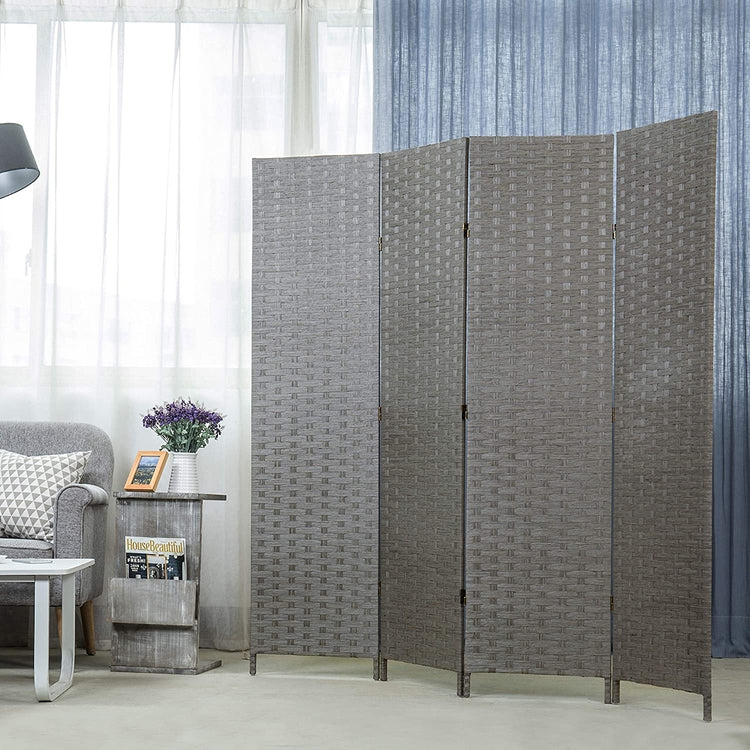 4-Panel Vintage Gray Woven Seagrass Folding Room Divider-MyGift