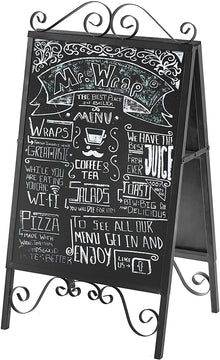 Black Metal Scrollwork Design Large A-Frame Freestanding Chalkboard Sign, Sidewalk Message Board-MyGift