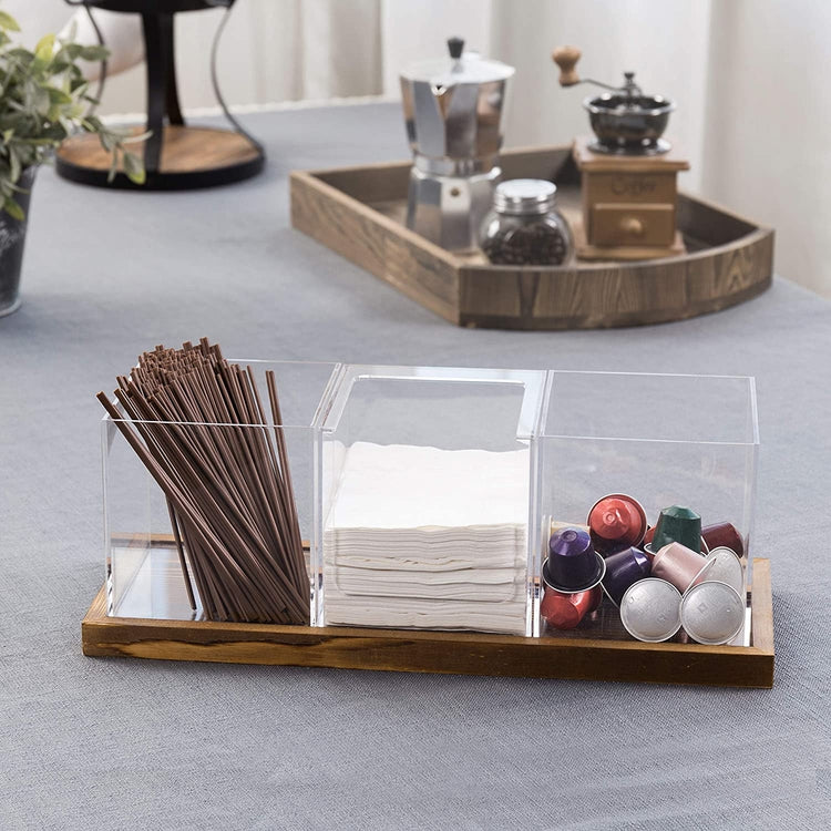 Acrylic Coffee & Tea Station Organizer with Wood Tray-MyGift