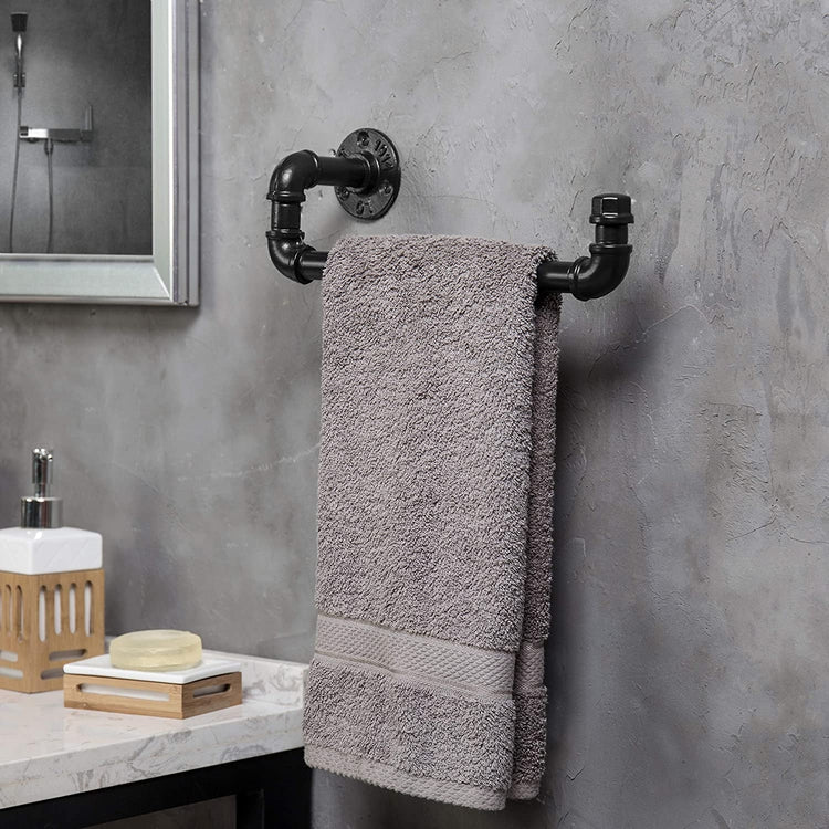 12.5 Inch Black Metal Industrial Pipe Wall Mounted Single Bar Towel Rack