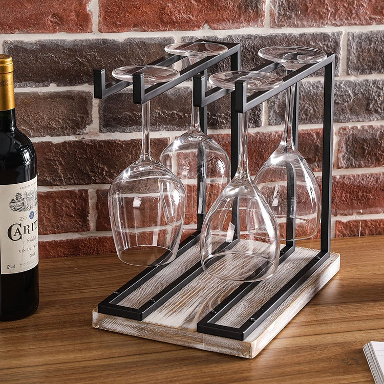 Industrial Metal Tabletop Wine Glass Holder Stand with 2 Hanger Bars, Countertop Stemware Drinking Glasses Hanging Rack-MyGift