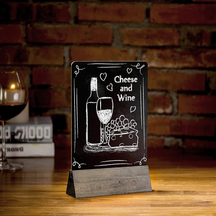 Set of 4 Tabletop Dual Sided Chalkboard Display Signs with Brown Wood Bases Stand-MyGift
