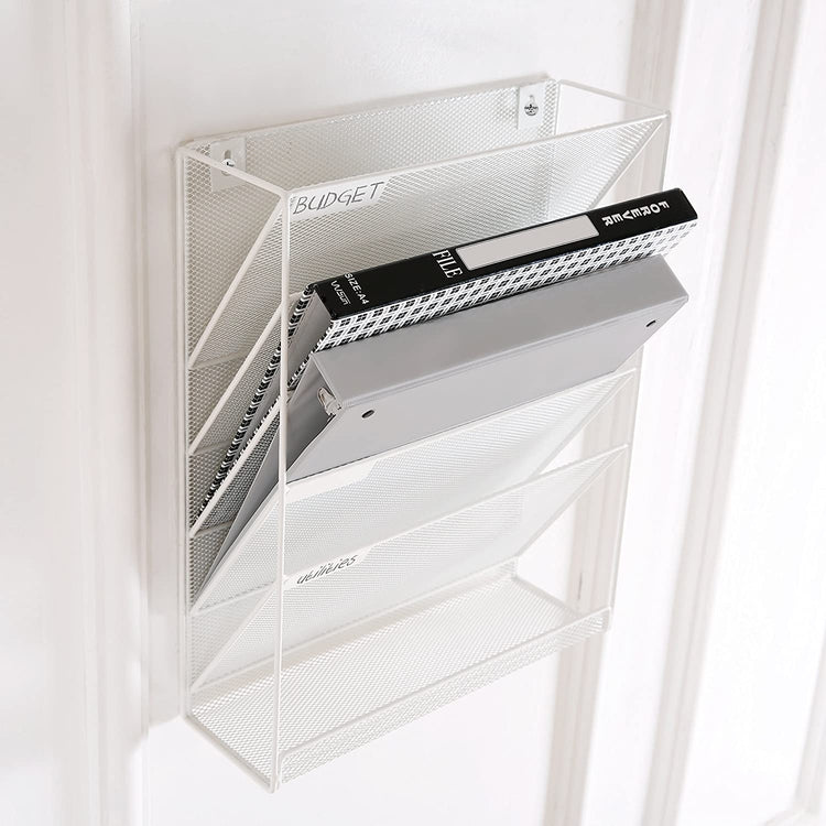 White, Wall-Mounted Magazine Rack, 5 Slot Hanging Document Filing System-MyGift