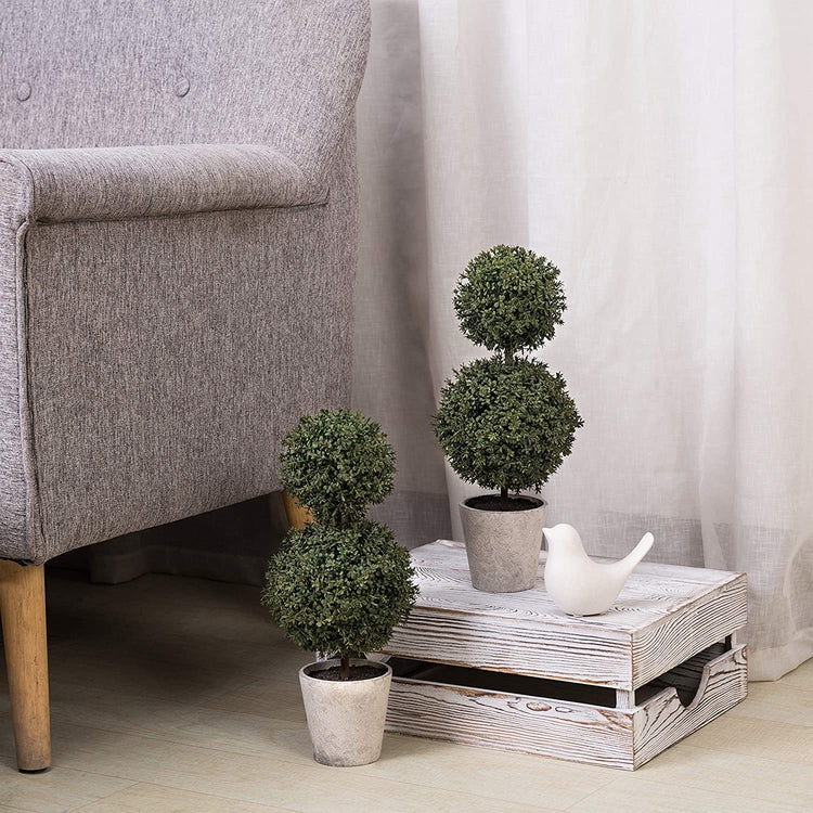 Set of 2, Artificial Boxwood Topiary Trees in Gray Paper Pulp Pots-MyGift