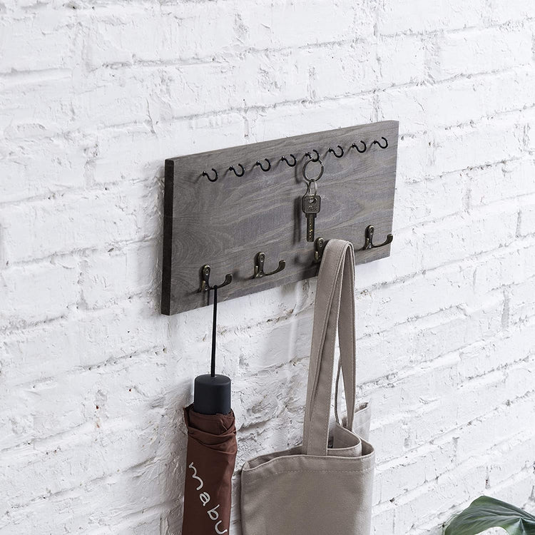 Vintage Grey Wood Wall Mounted Coat Hook & Key Holder Rack-MyGift