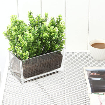 Modern Rectangular Clear Glass Trough Vase, 7.5-Inch Succulent Planter Pot
