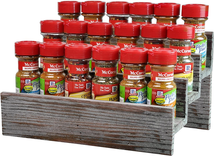 Gray Wood 2 Tier Spice Jar Holder Rack, Seasoning and Condiments