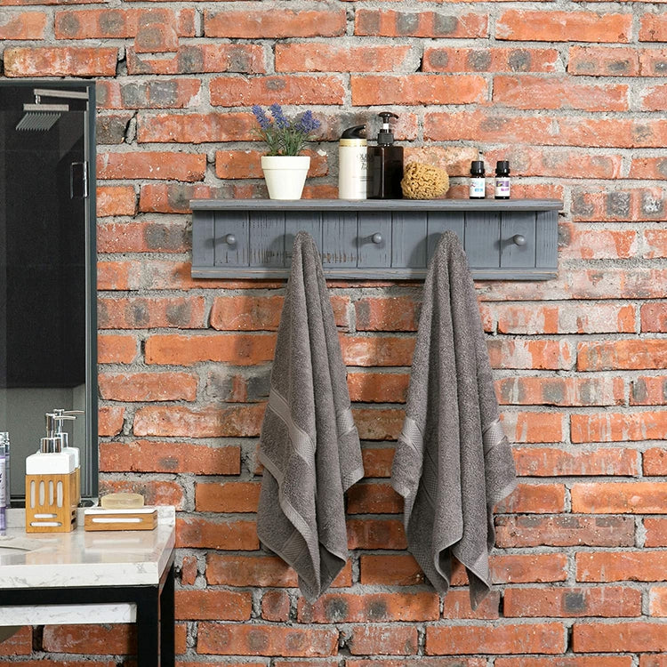 5-Hook Dark Grey Wall Mounted Floating Bathroom Shelf and Towel Rack