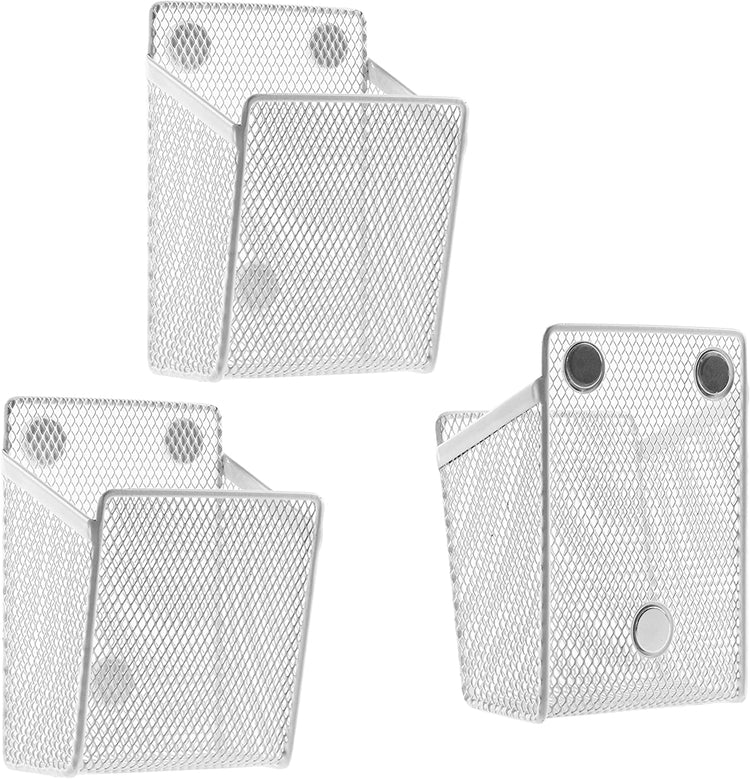 Set of 3, White Wire Mesh Magnetic Storage Baskets, Office Supply Organizers-MyGift