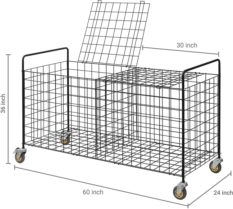 2-Compartment Black Metal Rolling Sports Ball & Gym Equipment Storage Cart-MyGift