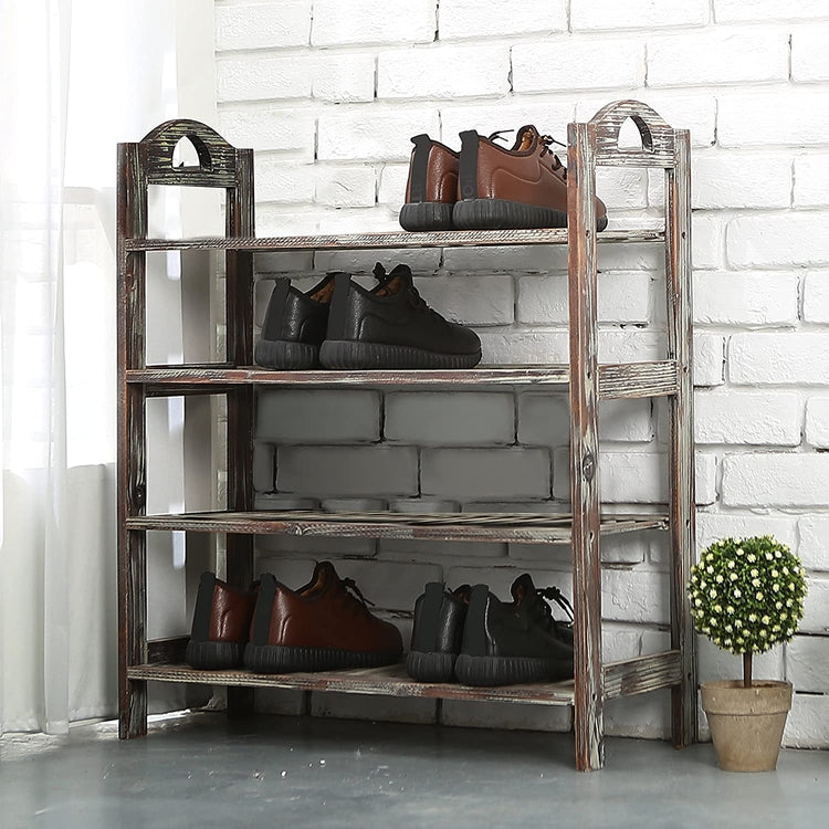 3-Tier Shoe Rack Industrial Shoe Bench with Storage Shelves-Brown