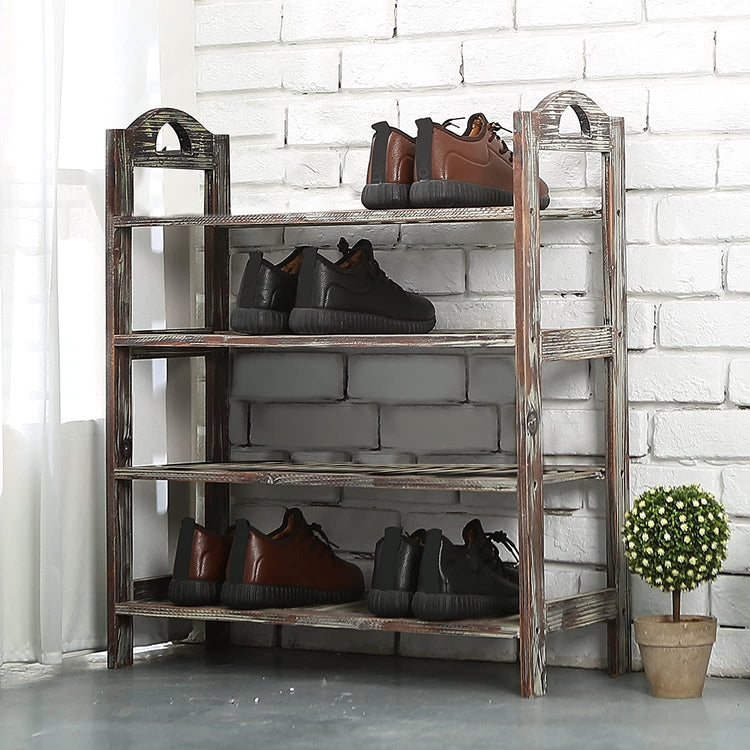 4-Tier Farmhouse Rustic Brown Wood Shoes Storage Rack – MyGift