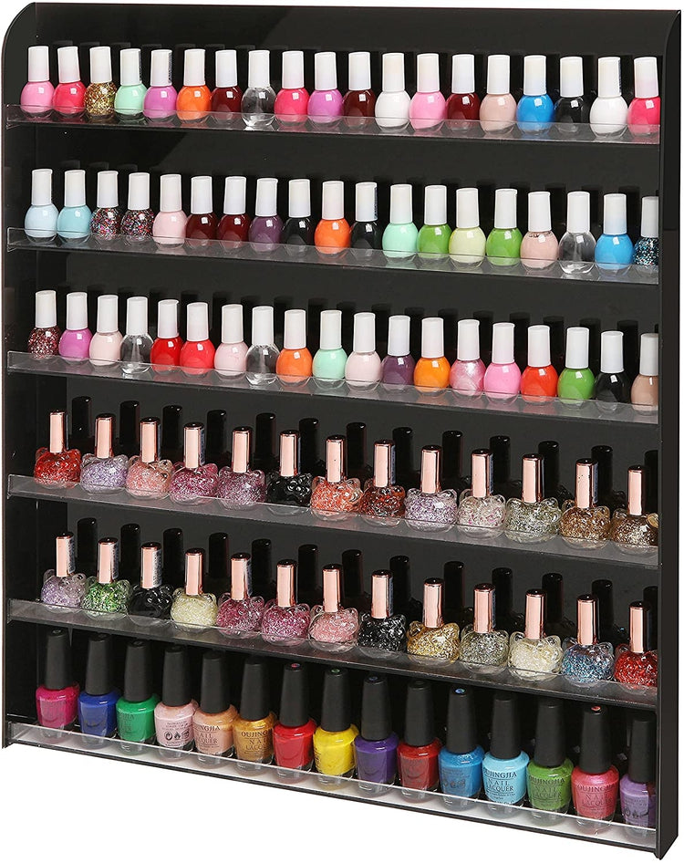 Black Acrylic 6 Shelf Wall Mounted Salon Style Nail Polish Rack Display-MyGift