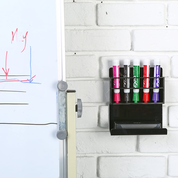 Black Acrylic Wall Mounted 5 Slot Whiteboard Dry Erase Marker and Eraser Holder Rack-MyGift