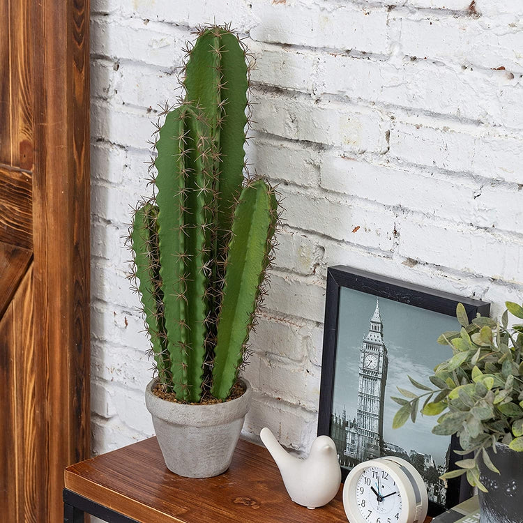 23-Inch Artificial Cactus Plant with Gray Cement Planter-MyGift