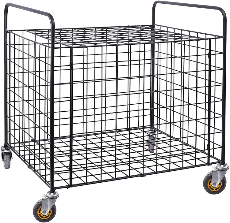 Black Metal Rolling Multi Sports Ball Storage Hopper & Basketball, Football, Soccer Equipment Cart-MyGift