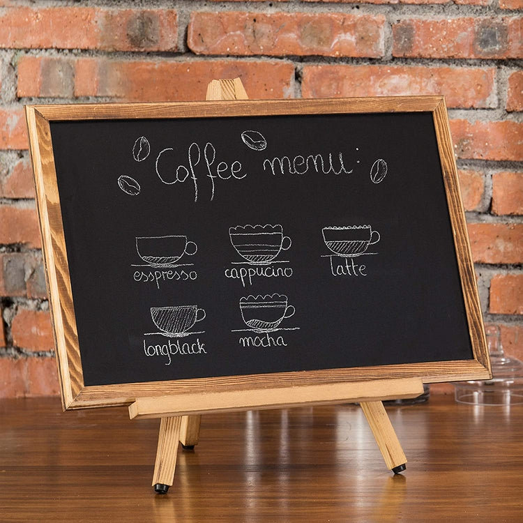 18-Inch Burnt Wood Framed Chalkboard with Tabletop Easel Stand-MyGift