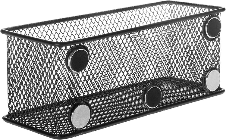 Black Wire Mesh Magnetic Basket Storage Tray, Office Whiteboard Supply Organizer-MyGift