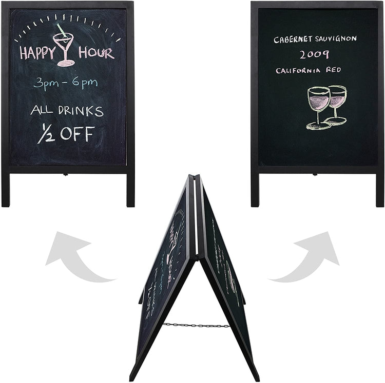 Freestanding Black Metal A-Frame Chalkboard, Double Sided Erasable Blackboard Sidewalk Sign-MyGift