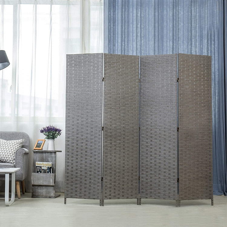 4-Panel Vintage Gray Woven Seagrass Folding Room Divider