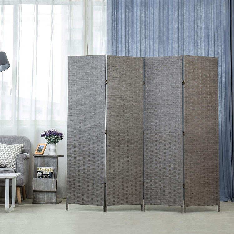 4-Panel Vintage Gray Woven Seagrass Folding Room Divider-MyGift