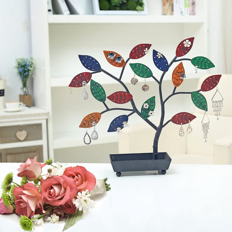 Multicolored Jewelry Tree, Earring Necklace Holder with Ring Dish Tray