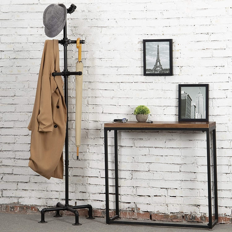 Industrial Black Metal Pipe 12-Hook Coat Stand, 65-Inches
