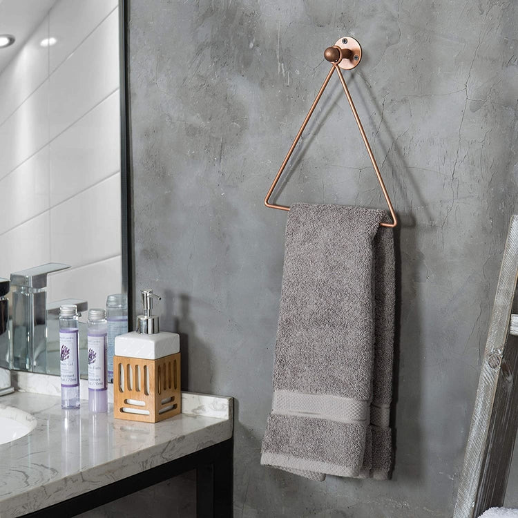 Modern Wall-Mounted Copper-Tone Metal Triangle Bathroom & Kitchen Hand Towel Ring
