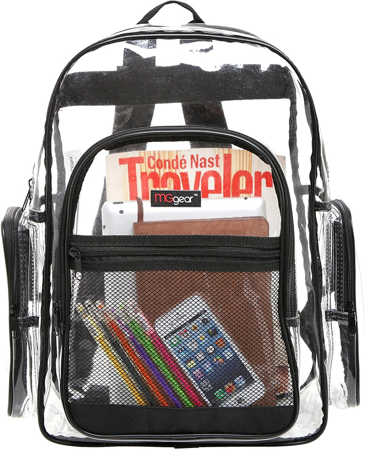 Pack of 20 Heavy Duty PVC Clear Transparent Backpack, PVC School Bags with Black Trim-MyGift