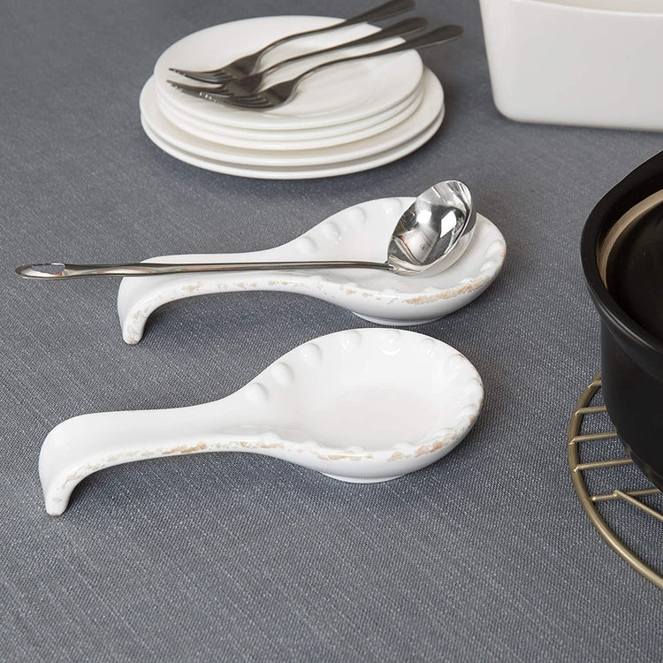 6Pcs Ceramic Spoon Rest Ladle Spoon Holder Practical Utensils Holders  (White)