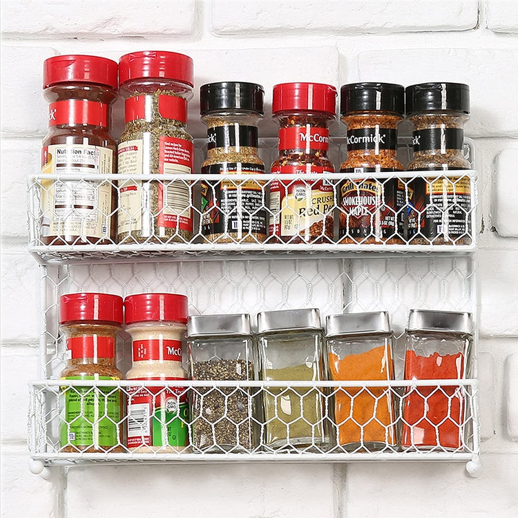 White Dual Tier Wire Counter-top or Wall Mounted Spice Rack, Jar