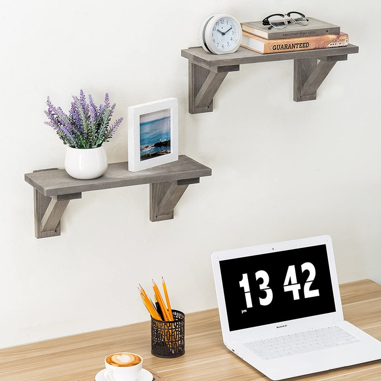 Set of 2, 17-Inch Rustic Gray Wood Wall-Mounted Shelves-MyGift