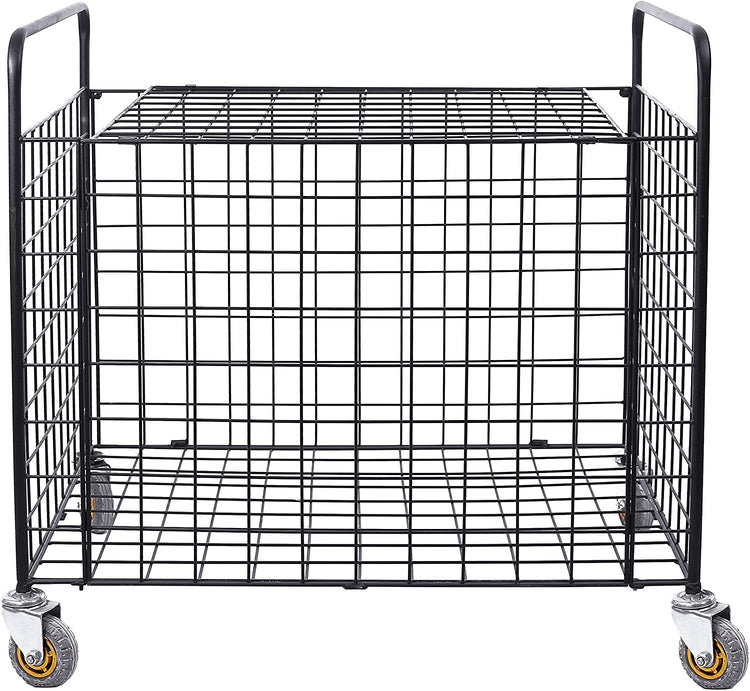 Black Metal Rolling Multi Sports Ball Storage Hopper & Basketball, Football, Soccer Equipment Cart-MyGift