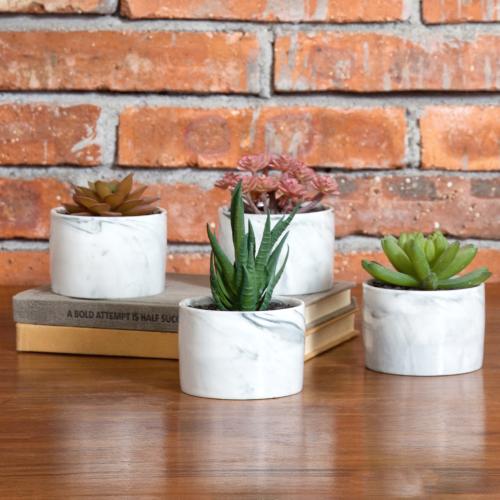 mini succulent pots set of 4 Mini Artificial Succulents in Round Marbled Ceramic Plant Pots, Set of – MyGift