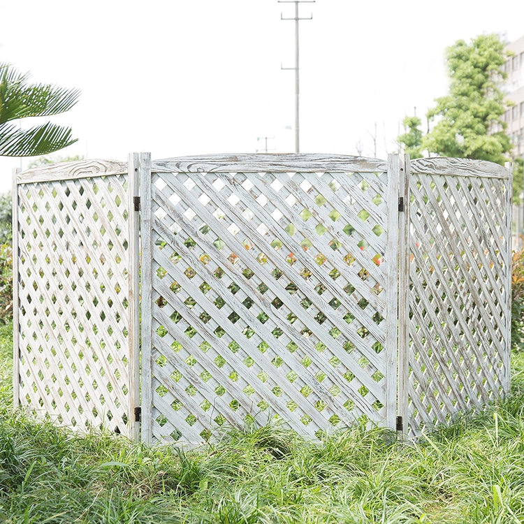 wood panel trellis 3-Panel Whitewashed Wood Trellis Design Fence, Outdoor Folding Enclosure