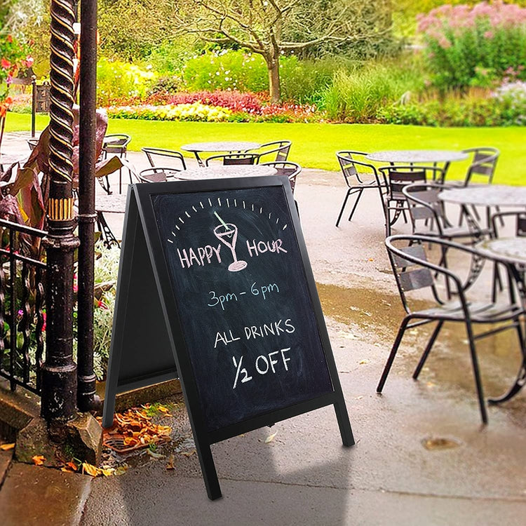 Freestanding Black Metal A-Frame Chalkboard, Double Sided Erasable Blackboard Sidewalk Sign-MyGift