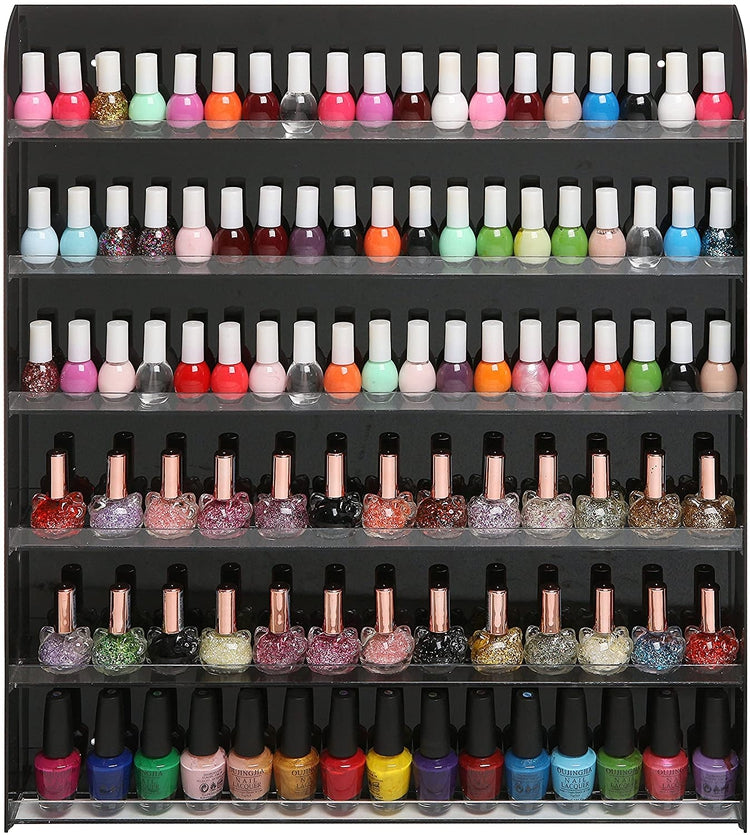 Black Acrylic 6 Shelf Wall Mounted Salon Style Nail Polish Rack Display