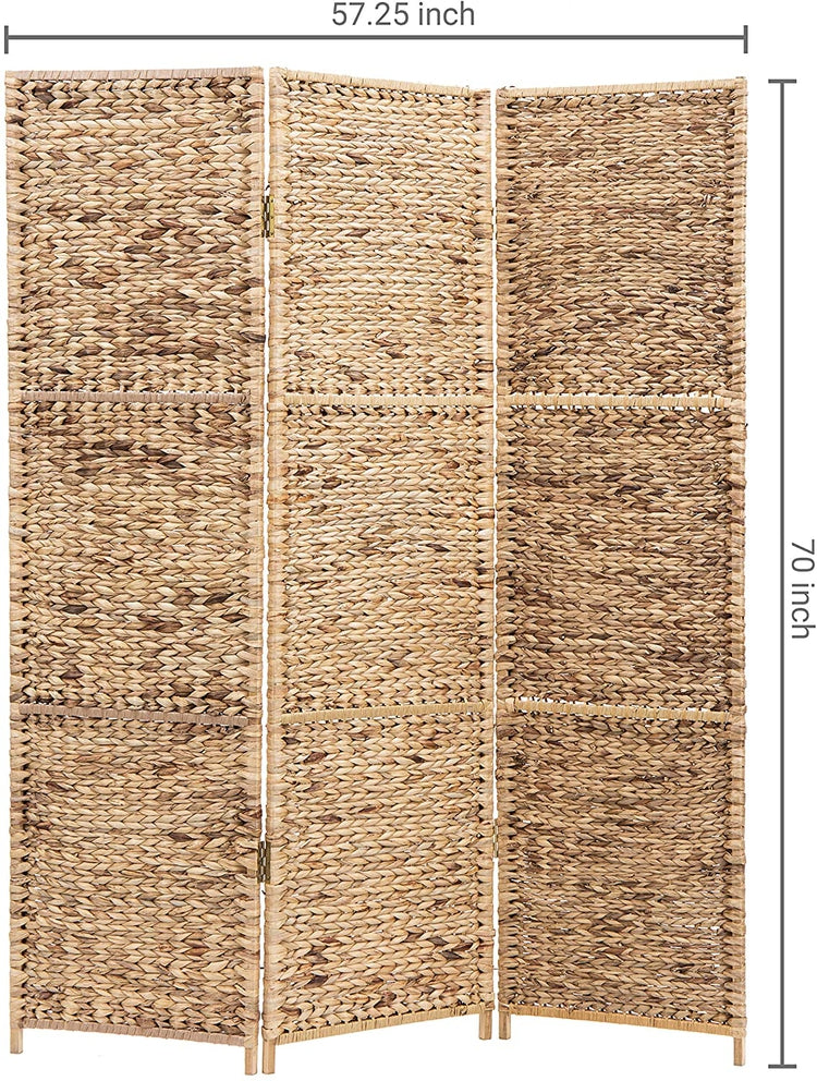 Brown 3-Panel Room Divider Handwoven Seagrass Wood Framed Room Divider, Privacy Folding Screen-MyGift