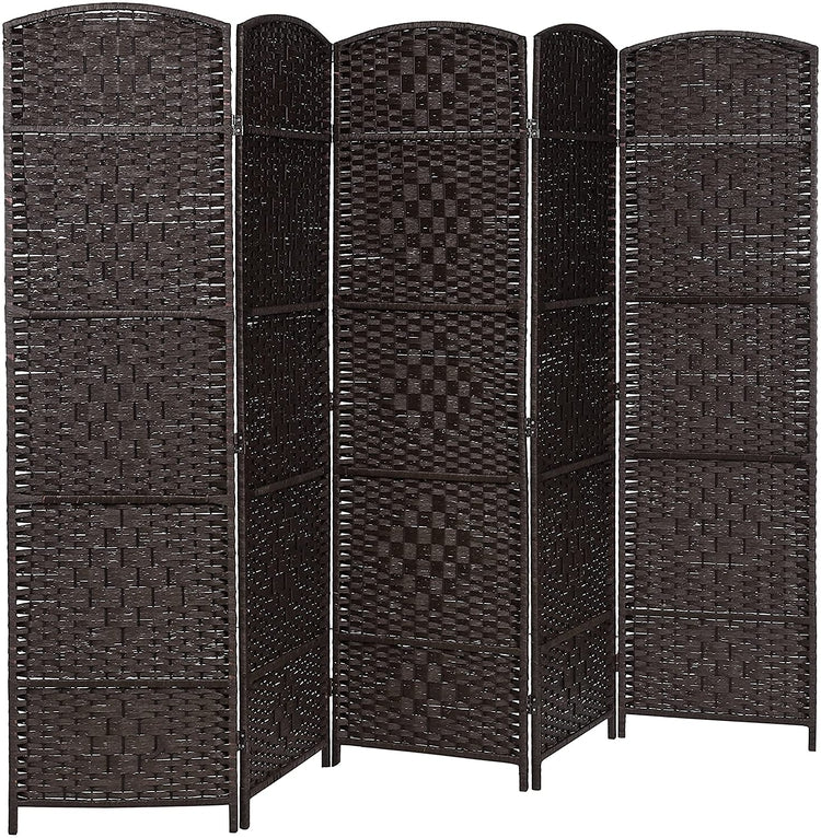 Brown Handwoven Bamboo 5 Panel Partition, Semi-Private Room Divider with Dual Hinges-MyGift