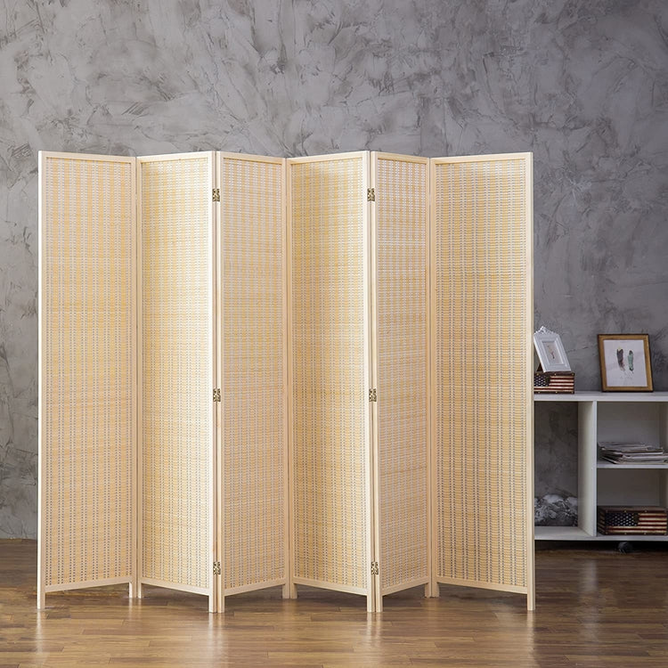 Beige, Decorative Woven Bamboo 6-Panel Room Divider Screen-MyGift