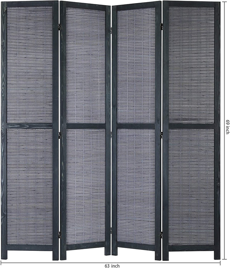 Gray 4-Panel Bamboo Woven Wood Room Divider with Dual-Action Hinges-MyGift