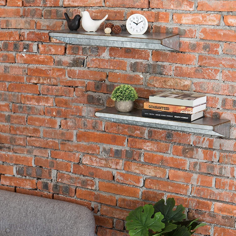 Set of 2 Galvanized Metal Wall Mounted 24-Inch Shelves-MyGift