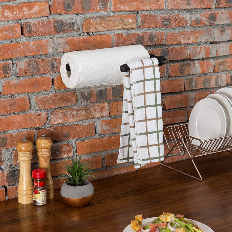 Wall-Mounted Under Cabinet Industrial Paper Towel Rack and Dish Towel Holder-MyGift